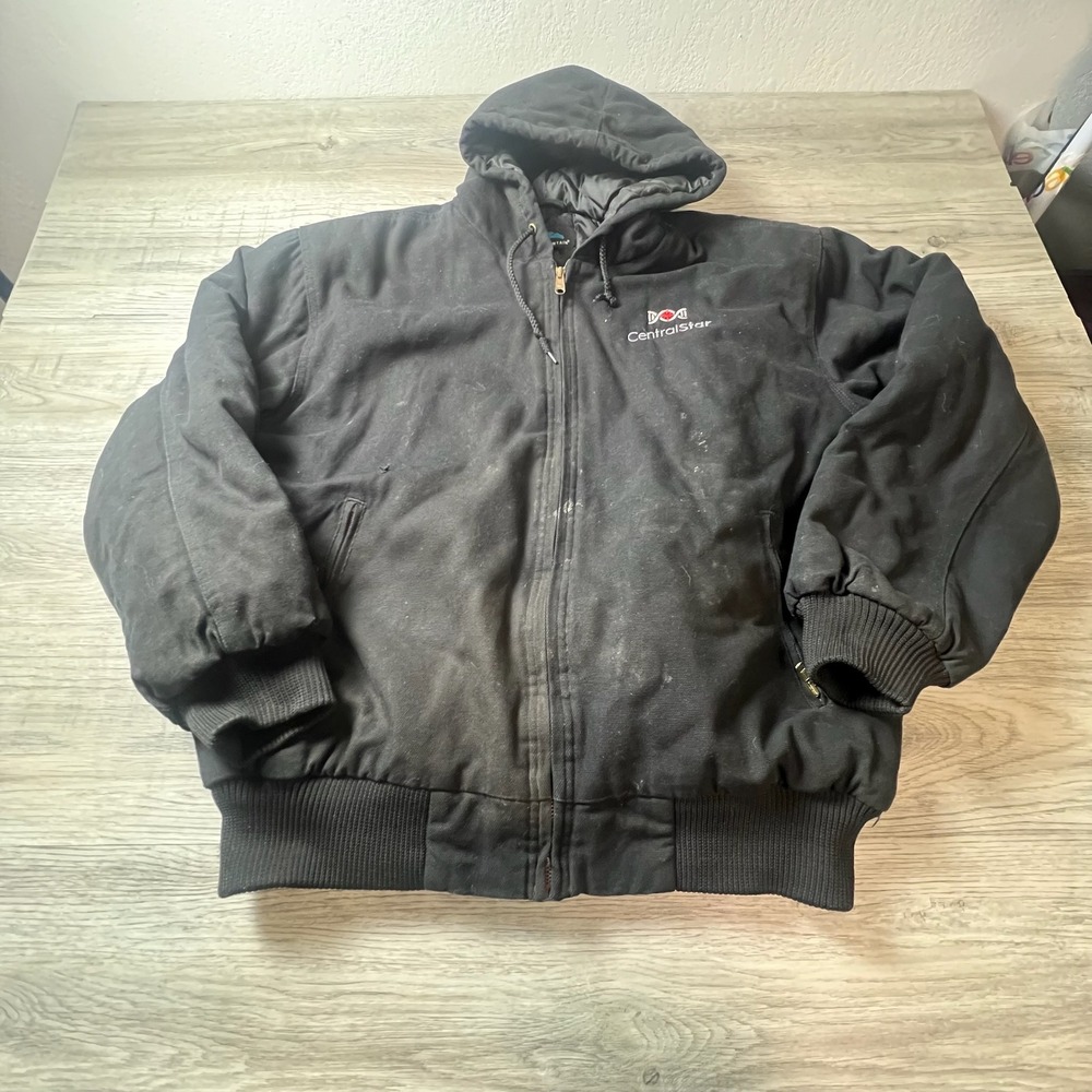 Tri-Mountain Canvas Bomber Jacket Mens XL Black CentralStar Hooded Workwear Coat